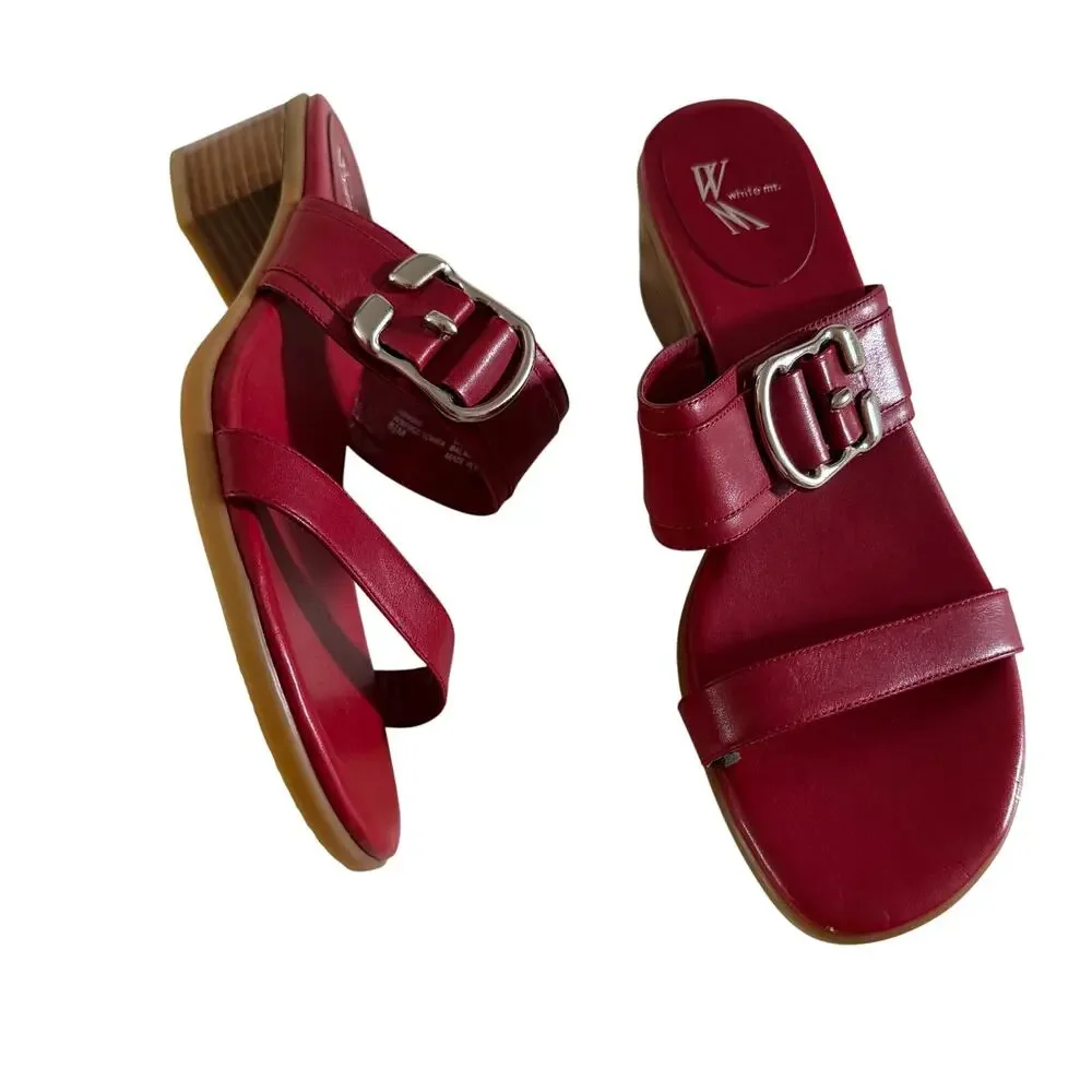 Y2K 2000s Red Leather Block Heel Buckle Sandals 8.5 Grunge Punk